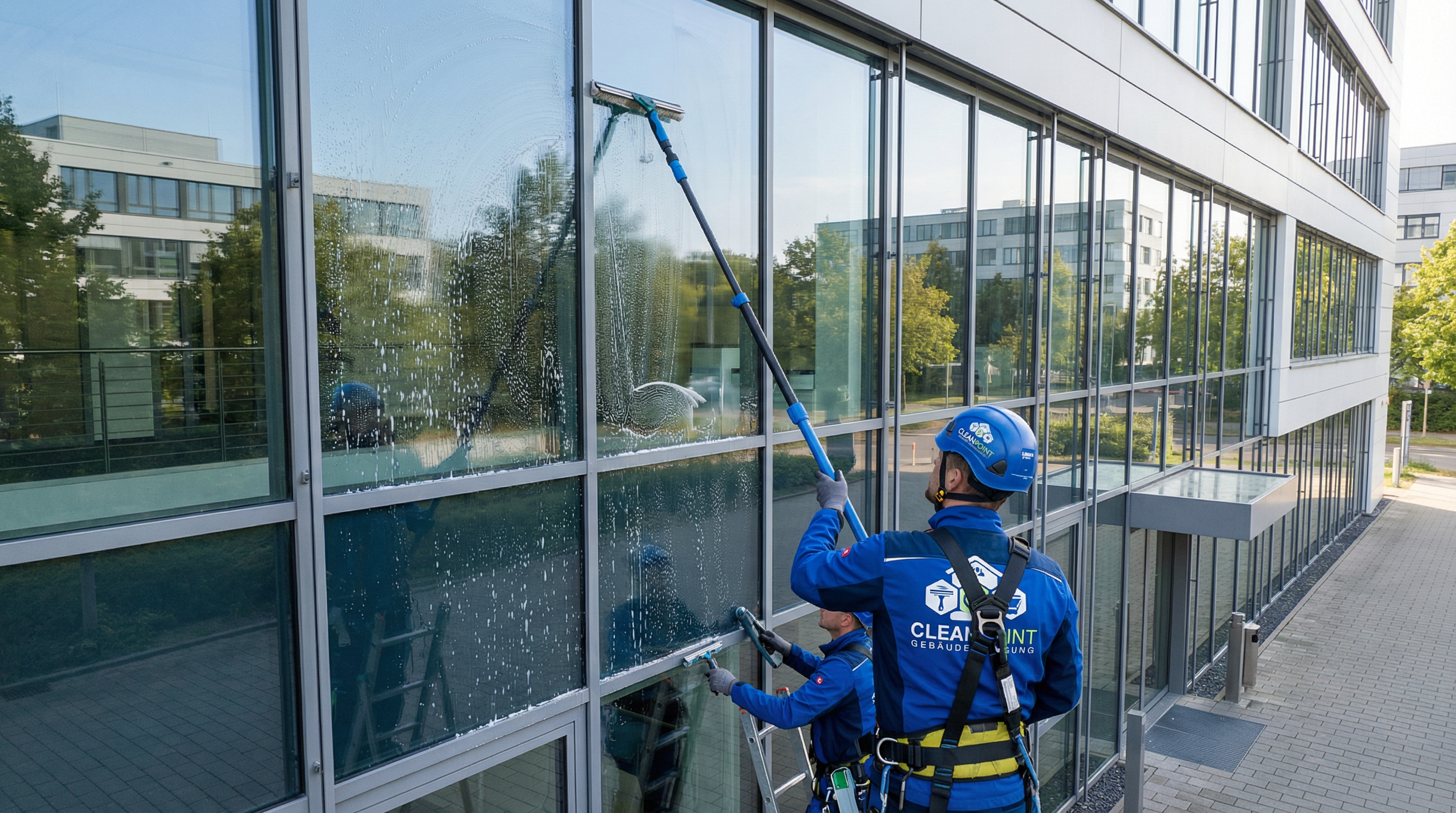 KI-generiertes Marketingbild für Handwerksbetrieb – Gebäudereinigung außen