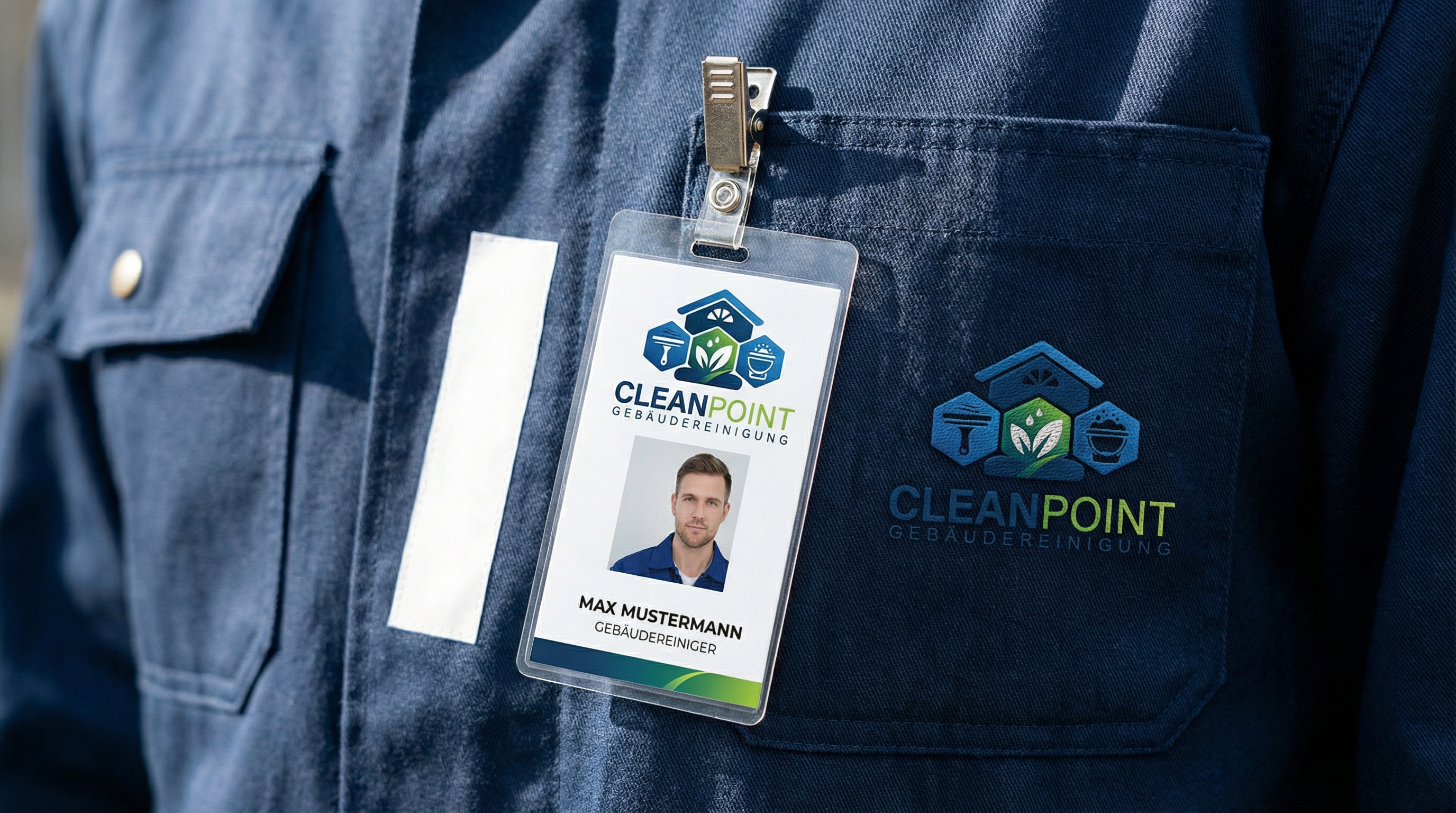 KI-generiertes Bild Dienstleistung – Mitarbeiter-Jacke mit Firmenlogo